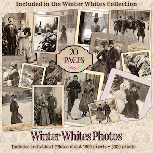Vintage Photos Winter, Printable Antique Photos – White Christmas Elegant, Victorian-Inspired Digital Designs for junk Journals