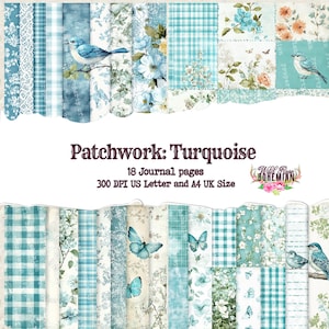 Patchwork Gingham Floral| Printable | Digital Paper Ephemera | Distressed Collage Vintage | Floral Mixed Media Collage