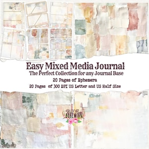 Mixed Media Junk Journal Kit | Junk Journal |Collaged Neutral Mixed Media Journal  | Digital Ephemera | Distressed Collage  | Art Journal