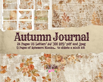 Shabby Autumn Junk Journal Paper: fall Vintage Floral Ephemera (Digital Download), fall vintage scrapbooking kits, vintage junk journal