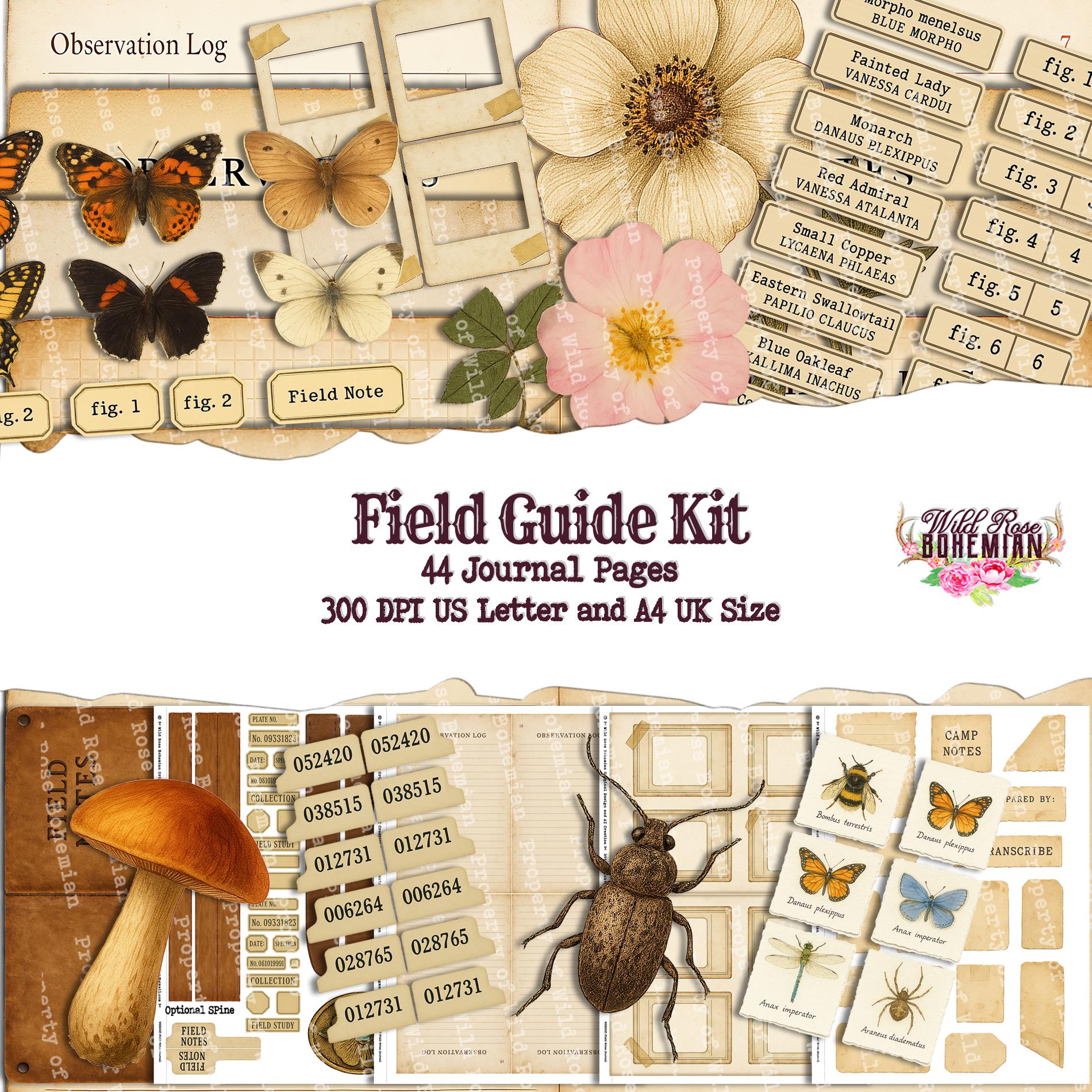Handmade Field Guide Naturalist Field Notes Journal Kit | Vintage Botanical Printable Pages ...