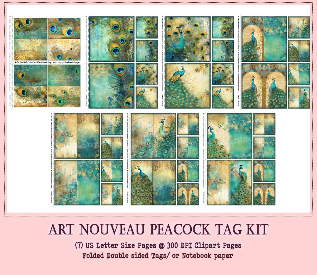 Peacock Ephemera Hang Tag Kit, Digital Junk Journal Paper, Printable Peacock Watercolor Paper ...