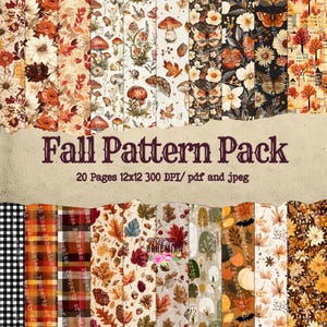Autumn Digital Paper Pack: Vintage Fall Patterns for Art Journal (PDF & JPEG 12x12")