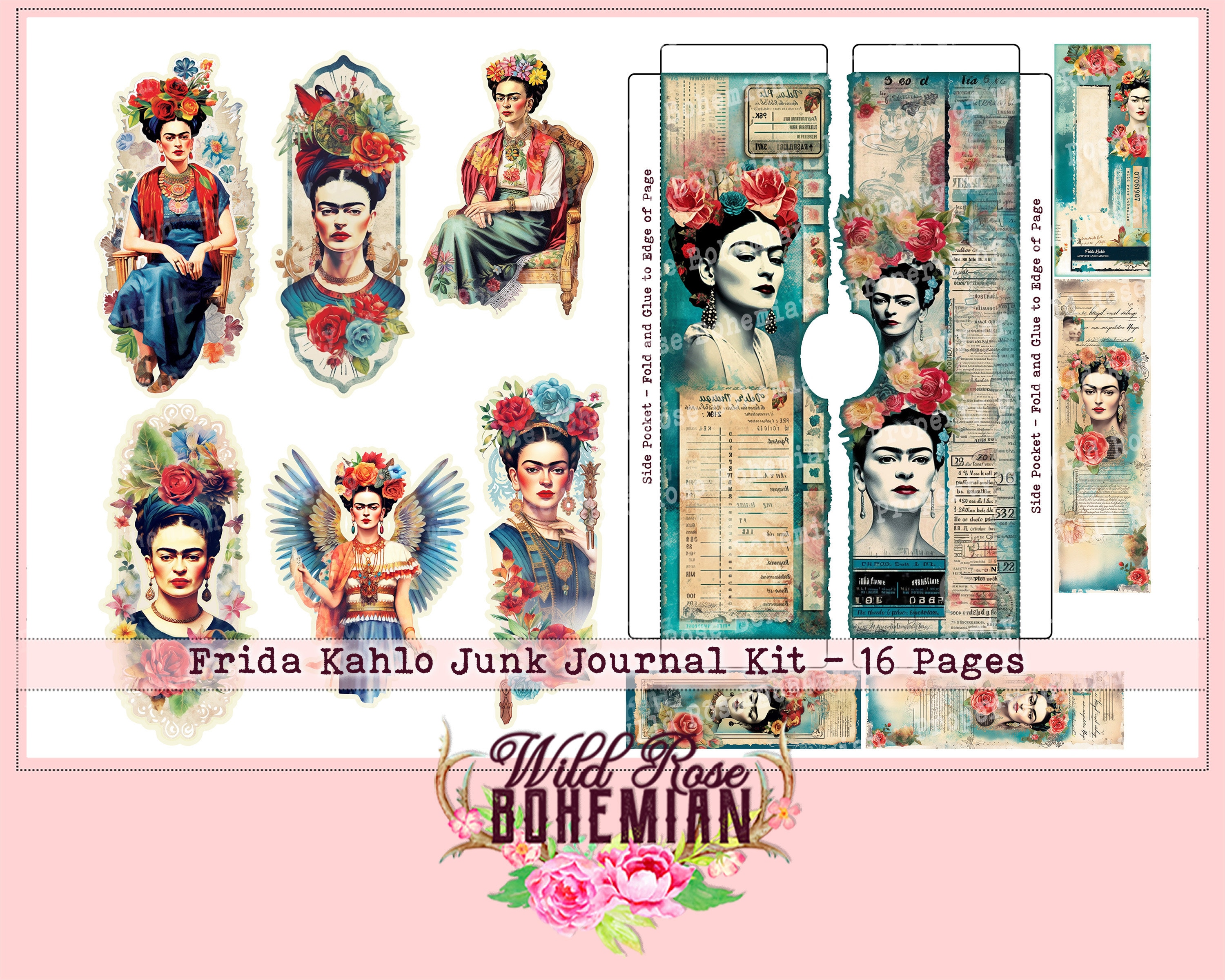 Frida Kahlo Junk Journal Kit, Frida Kahlo Printable, Frida Kahlo ...