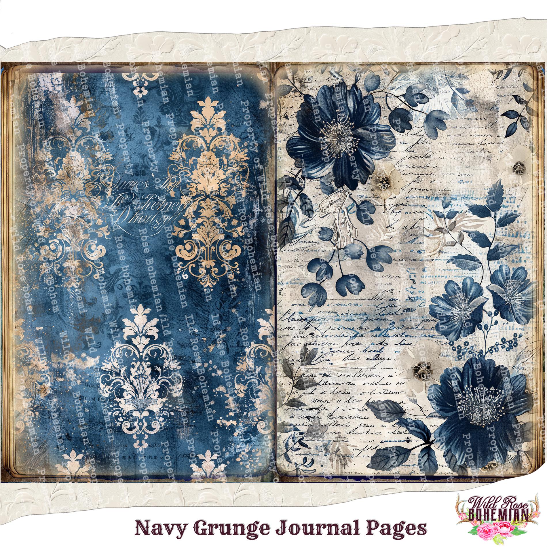 Blue Floral Damask Vintage Printable Paper: Antique Ephemera for Junk ...
