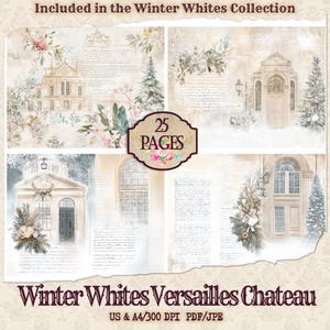 French Chateau Winter Junk Journal Paper | Junk Journal | Christmas Media Journal Pages | Digital Ephemera | Distressed Collage Vintage