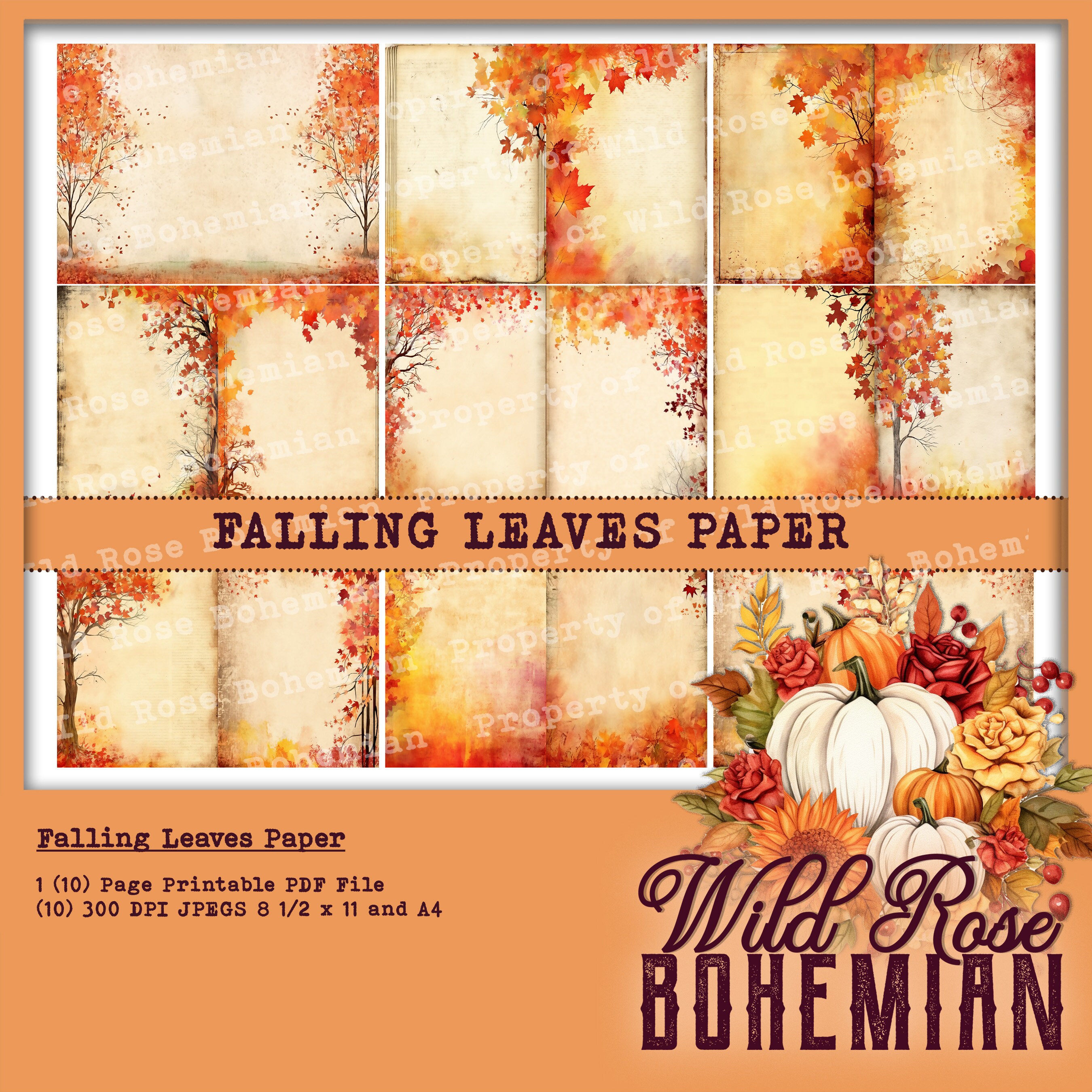 Fall Watercolor Falling Leaves Digital Paper, Fall Watercolor Journal ...