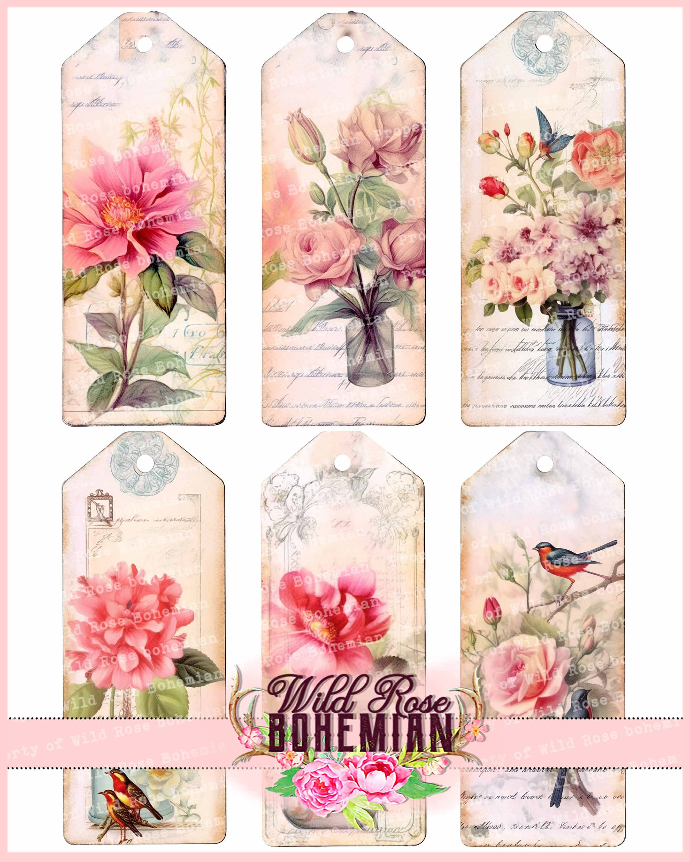 Vintage Floral Tags Junk Journal Ephemera Kit, Vintage Floral Tags ...