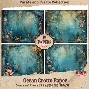 Ocean Grotto Junk Journal Paper | Printable | Digital Paper Ephemera | Distressed Collage Bohemian | Mermaid Background Media Collage