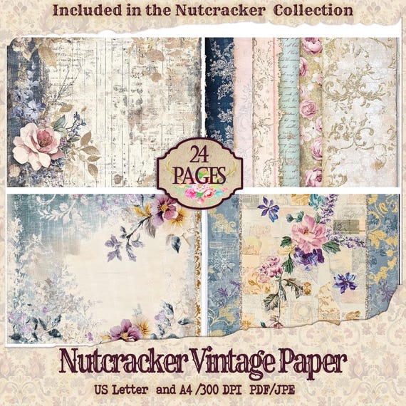 Christmas Wallpaper, Christmas Vintage Nutcracker Printable Pages, Printable Winter Wallpaper Antique Victorian EPhemera and scrapbooking
