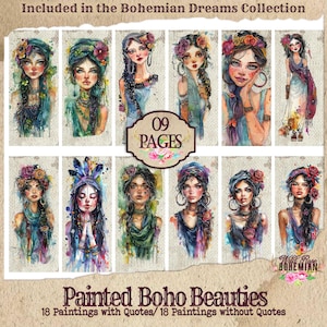 Bohemian Dreams Painted Boho Beauties | Empowerment Quotes Collection | Boho Art | She Art | Mixed Media Printable Art | Digital Journal