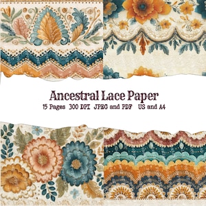 Lace Embroidery Paper| Floral Background Paper | Junk Journal Kit | Printable Journal  | Bohemian Paper