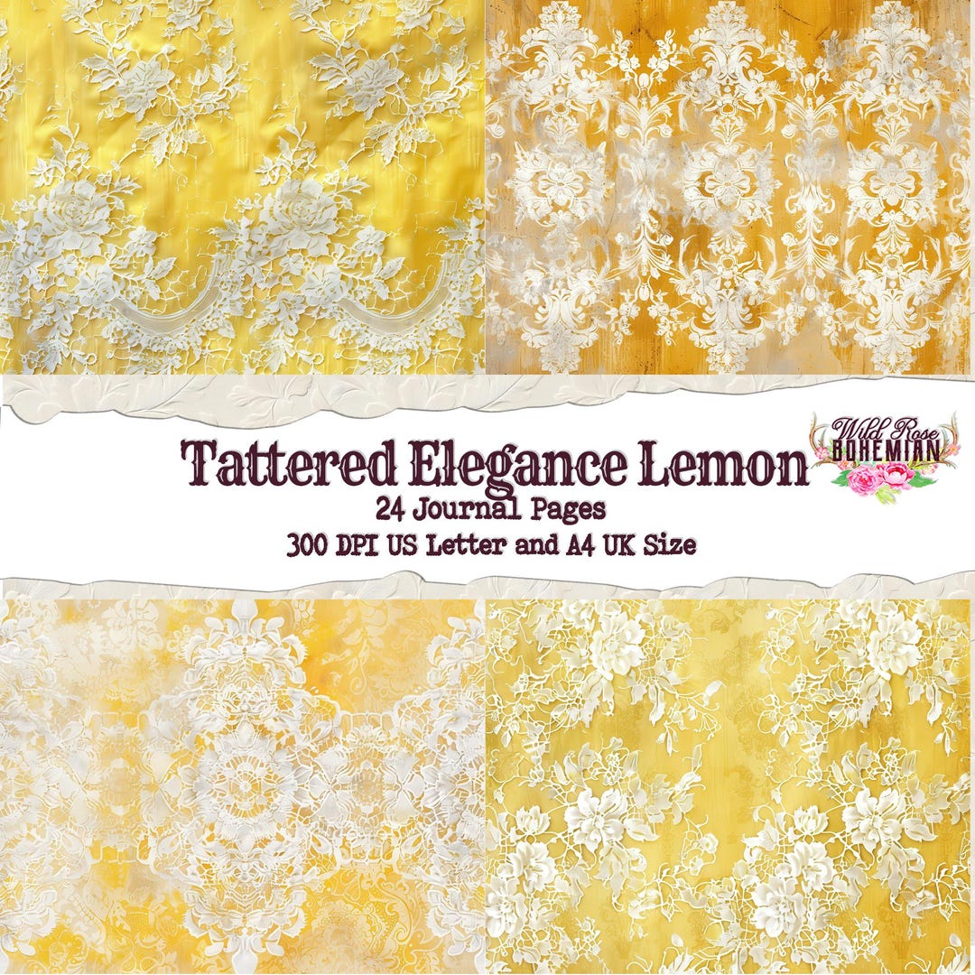 Yellow Lace Printable Paper, Antique Lace Regency Junk Journal Ephemera ...