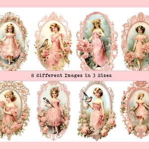 SHabby Chic Cameos Girls in Pink, Shabby Chic with Beautiful Frames,  Beautiful Women 1800's, Junk Journal Victorian Fussy Cuts