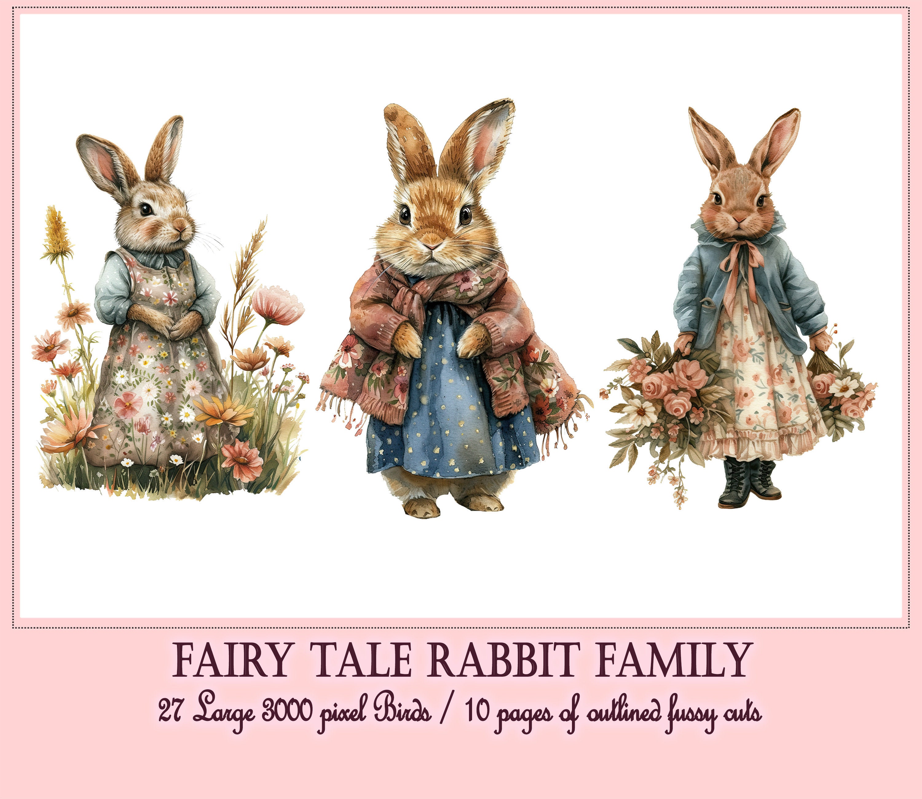 Fairytale Rabbit Family PNG: Vintage Ephemera (digital Download) - Etsy