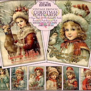 30 Vintage Weihnachtspostkarten mit französischen Sätzen, viktorianische Weihnachtsephemera, Weihnachtspostkarten, druckbare digitale Ephemera