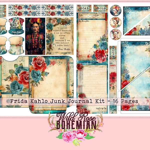 Frida Kahlo Junk Journal Kit, Frida Kahlo Printable, Frida Kahlo Journal, Frida Kahlo Printable Paper, Frida Kahlo DIgital