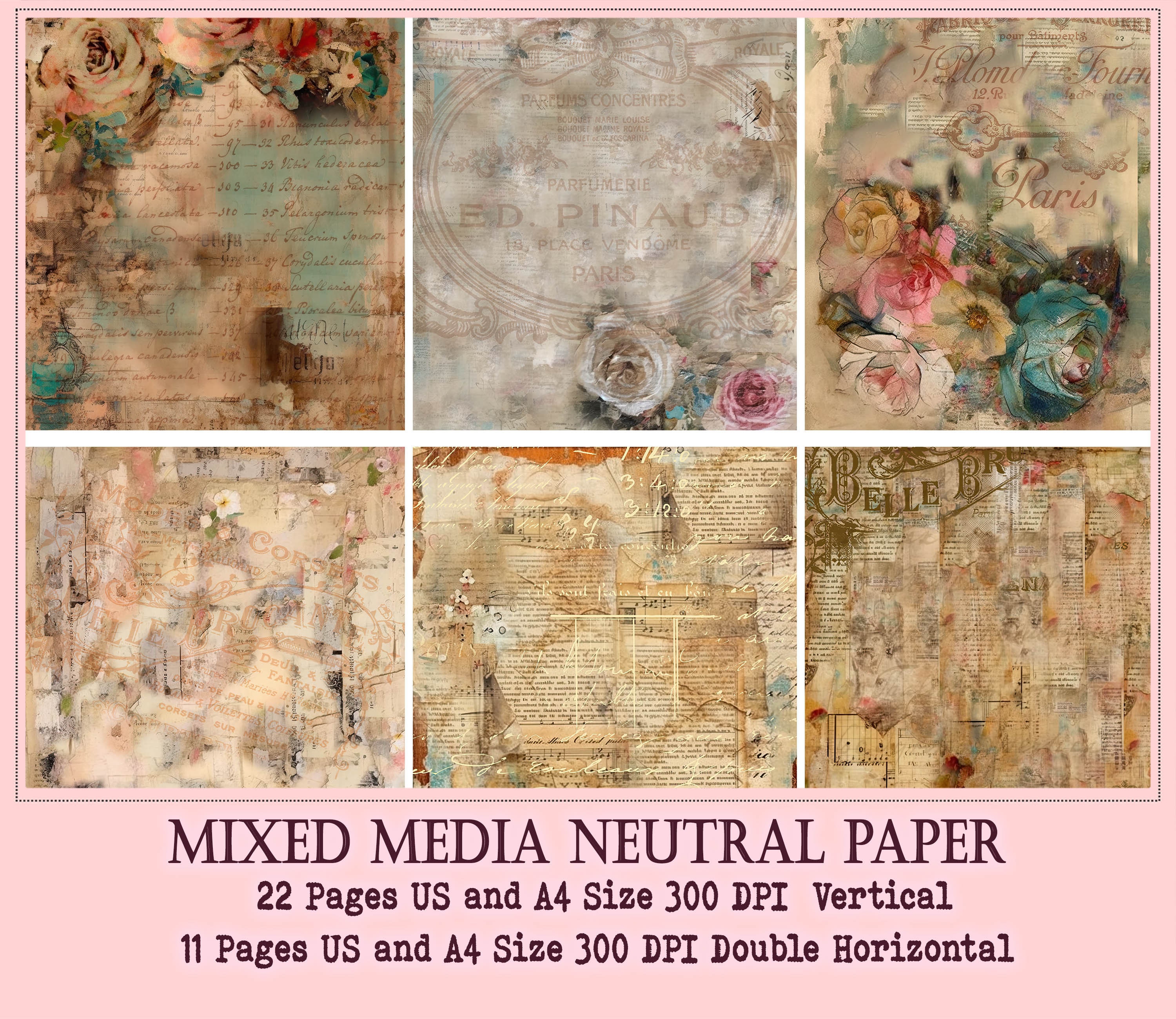 Collaged Mixed Media Printable Paper, Digital Paper Pack, Printable ...