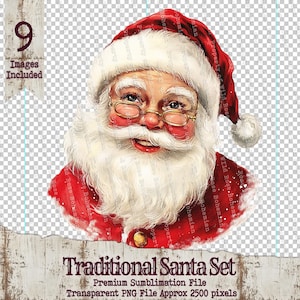 Santa Clipart Transparent PNG, Traditional Christmas Graphics, Sublimation File, Digital Printable Vintage Santa, Santa Bundle Graphic