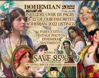 BOhemian Vintage Junk Journal Mega Bundle, Bohemian Digital Instant Download,  GypsyFussy Cuts, Antique Ephemera for Artists and Journalists