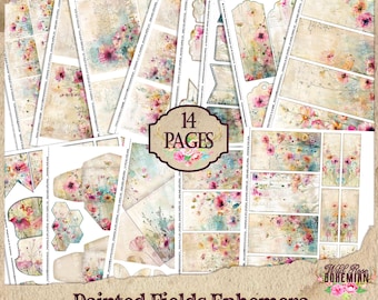 Wildflower Junk Journal  Ephemera Kit: Vintage Floral Tags, Envelopes , Summer Cottage Core Junk JOurnal Scrapbooking Kit