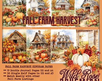 May include: Fall Farm Harvest Gingham Paper digital download with 19 double journal pages and 38 single half pages in US and A4 sizes.  Match easily with other Fall Farm listings.  Wild Rose Bohemian.