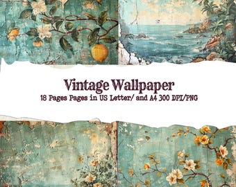 mediterranean Distressed Vintage Wallpaper Paper & Antique Lemons and Italian Coastal Journal Artist Pages Digital Printable Scrapbook