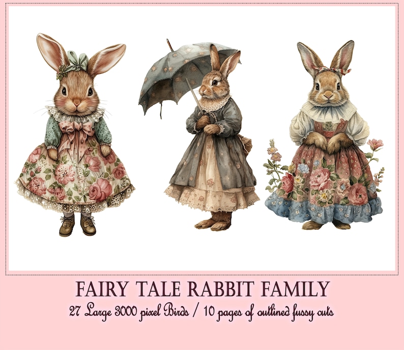 Fairytale Rabbit Family Clipart and Fussy Cuts, PNG, Easter Story Book ...