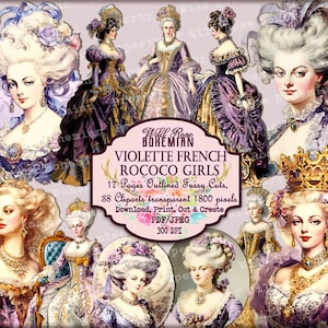 Marie Antoinette Clipart, Marie Antoinette PNGS Transparent, Marie Antoinette Fussy Cuts, Rococo Girls, 18th Century French Graphics,