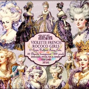 Marie Antoinette Clipart, Marie Antoinette PNGS Transparent, Marie Antoinette Fussy Cuts, Rococo Girls, 18th Century French Graphics,