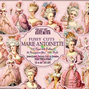 Marie Antoinette Clipart, Marie Antoinette PNGS Transparent, Marie Antoinette Fussy Cuts, Kiss Cuts, 18th Century French Graphics,