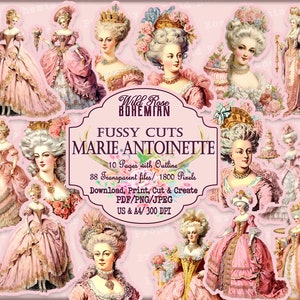 Marie Antoinette Clipart, Marie Antoinette PNGS Transparent, Marie Antoinette Fussy Cuts, baroque,rococo, 18th Century French Graphics