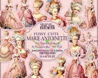 Marie Antoinette Clipart: Baroque Rococo Graphics (PNG, Fussy Cuts), victorian pink clipart, printable junk journal ephemera, scrapbook png