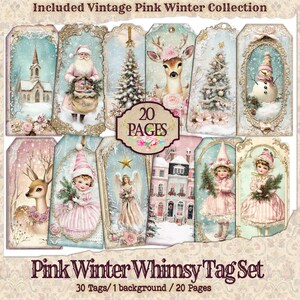Whimsical Pink Mint Rose Shabby Chic Pastel Christmas Hang Tag Kit, Rose Paper, Pink vintage Christmas, Antique Pink Christmas , Shabby Chic