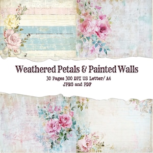 Cottagecore Rose Journal Paper: Shabby Chic Printable Collage (Digital Download)