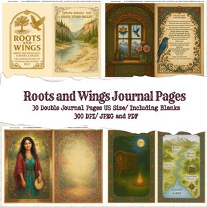 Roots and Wings Journal Paper | Junk Journal | Mixed Media Journal Pages | Digital Ephemera | Distressed Collage Whimsy | Bohemian