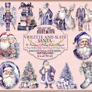 Santa Clipart, Nutcracker Fussy Cuts with Outlines, Winter Large Transparent PNG, Christmas Mega Bundle, purple and slate clipart