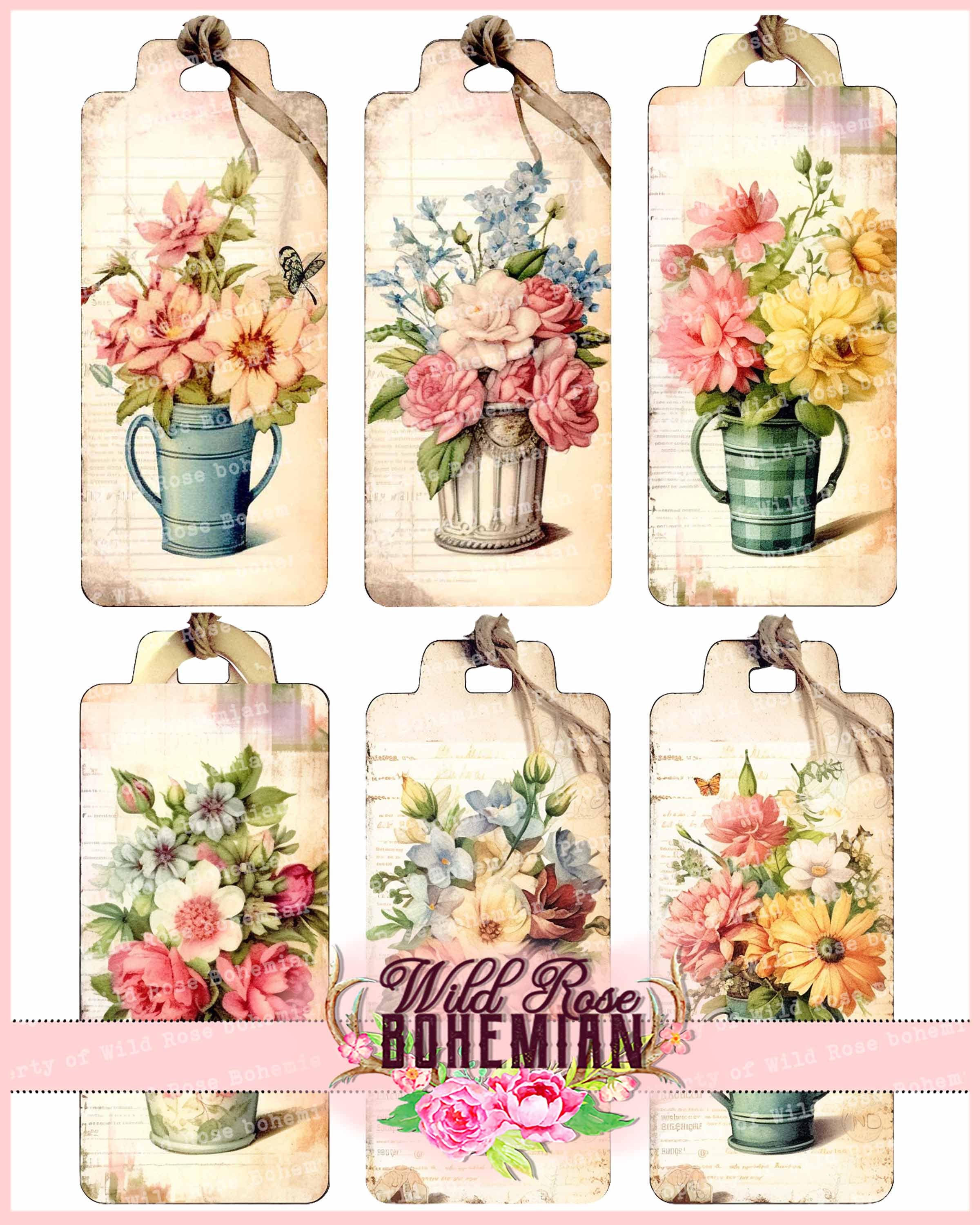 Vintage Floral Tags Junk Journal Ephemera Kit, Vintage Floral Tags ...