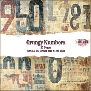Numbers Mixed Media Grunge Paper Pack | Vintage Grunge Digital Backgrounds |  Printable | Artistic Background Grungy Junk Journal Paper kit