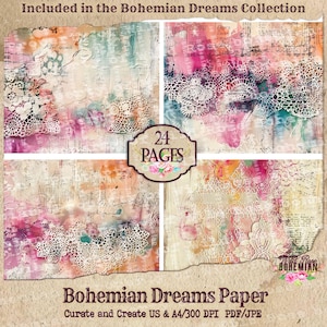 Bohemian Lace Art Paper, Boho Watercolor Lace Art for Journal Makers. Artists and Collage Art. Printable Paper and ARt, Digital Ephemera