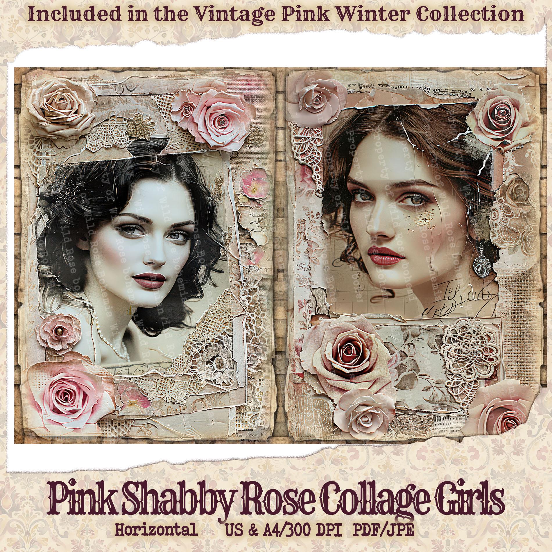 Shabby Chic Victorian Collage Paper Pack: Pink Rose Beauties Digital ...