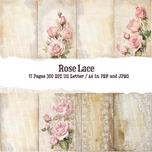 Cottagecore Rose Journal Paper: Shabby Chic Printable Collage (Digital Download)