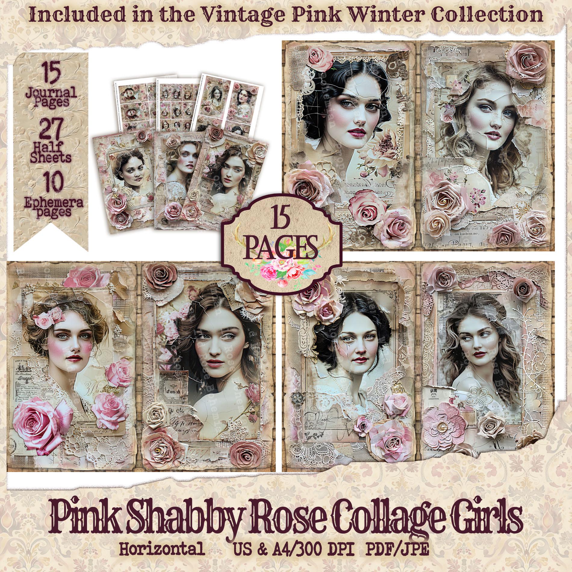 Shabby Chic Victorian Collage Paper Pack: Pink Rose Beauties Digital ...