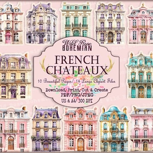 French Chateaux Clipart, Country House PNGS Transparent, French Printable Houses, Kiss Cuts, 18th Century French Graphics,baroque,rococo