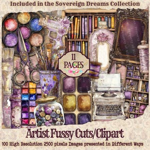 Art Studio Transparent PNGl | Artist Junk Journal Kit | Printable Journal Page | Digital clipart |Fussy Cut | Sovereign Dreams