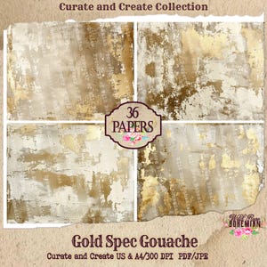 Gold Metallic Spec Junk Journal Paper | Printable Journal Pages | Digital Paper Ephemera | Distressed Collage Bohemian | Gouache Grunge