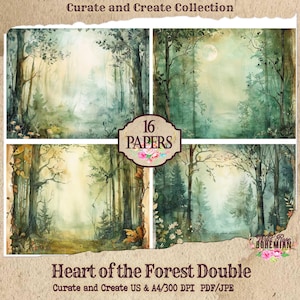 Fall Forest Green Junk Journal Paper | Printable Journal Pages | Digital Paper Ephemera | Distressed Collage Bohemian | Gouache Grunge