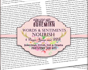 Words to Nourish Your Soul Printable Life Quotes and Sentiments for Crafting, Junk Journal Words, s Words for Mixed Media and Collage