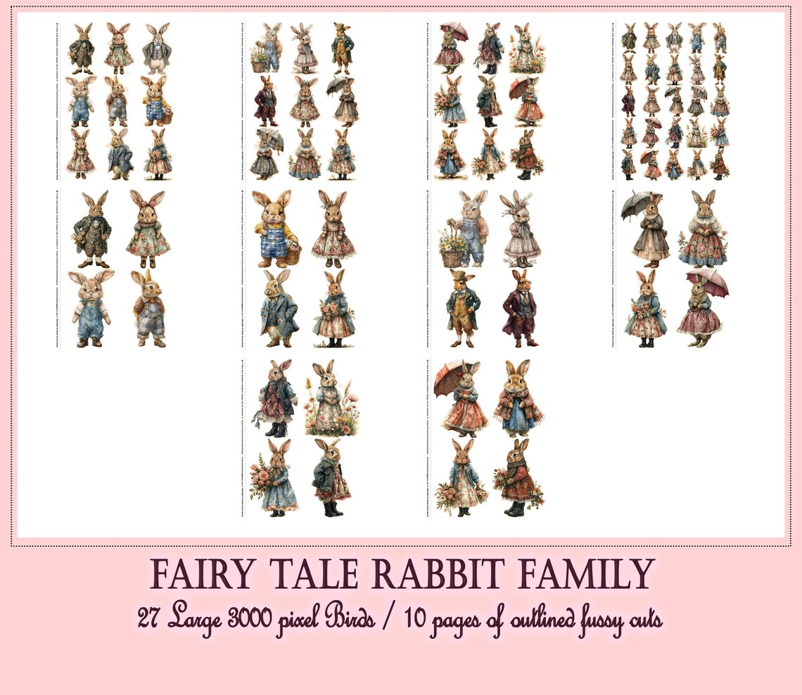 Fairytale Rabbit Family PNG: Vintage Ephemera (digital Download) - Etsy