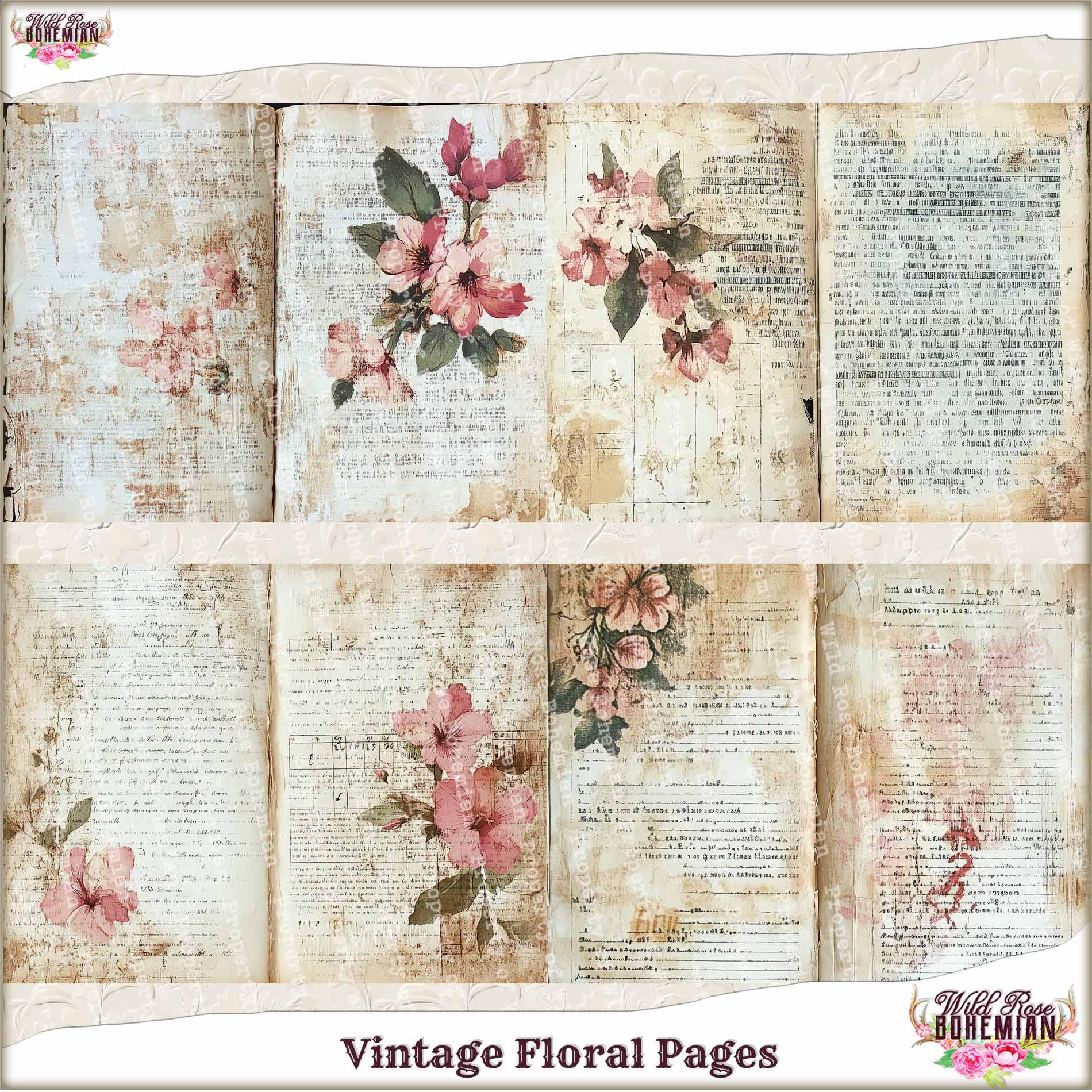 Vintage Floral Printable Paper: Junk Journal Pages (digital Download ...